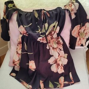 Black floral off romper
